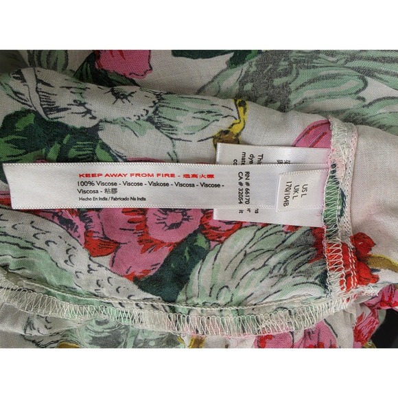 Anthropologie Women Sz L Floral Bird Print Slip Dress White Pink Green Whimsy - Picture 7 of 10